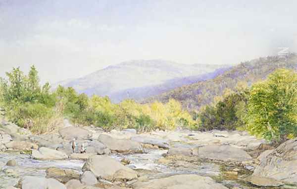 Landscape: View on Catskill Creek Oil Painting by John William Hill