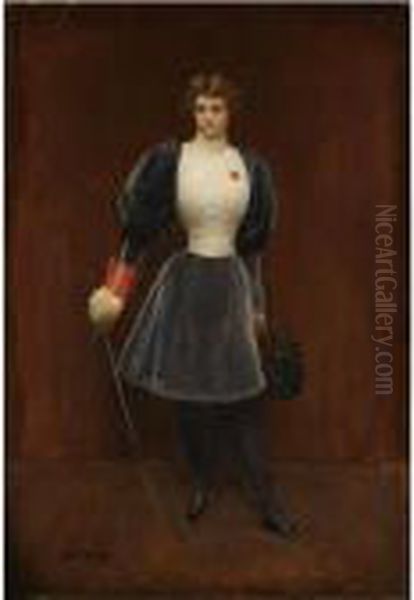 L'escrimeuse Oil Painting by Jean-Georges Beraud