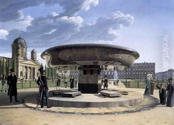 Granite Basin in the Lustgarten c. 1831 Oil Painting by Johann Erdmann Hummel