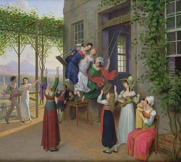 Youths Playing on a Swing in a Garden near Naples Oil Painting by Johann Erdmann Hummel