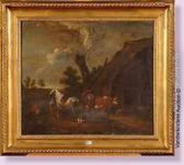 Cour De Ferme Animee Oil Painting by Nicolaes Berchem