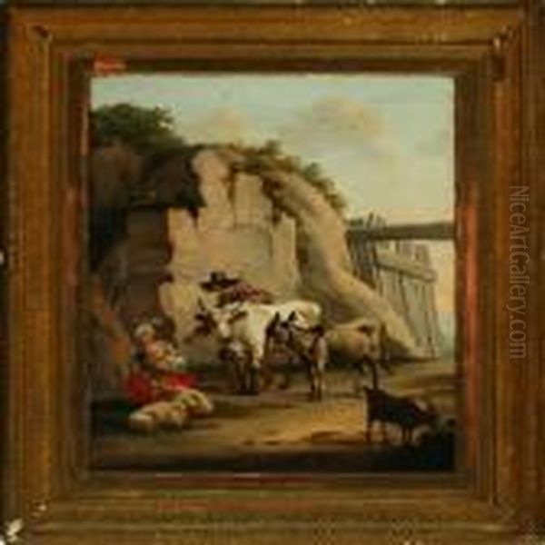 Southern
Landscape With Shepherd And Woman Oil Painting by Nicolaes Berchem