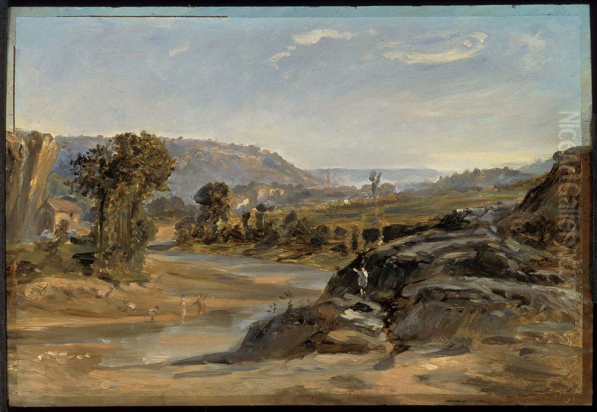 Landscape in the South of France Oil Painting by Paul Huet