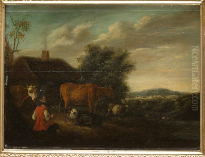 Pastoralt Landskap Med Herde Och Boskap Oil Painting by Nicolaes Berchem