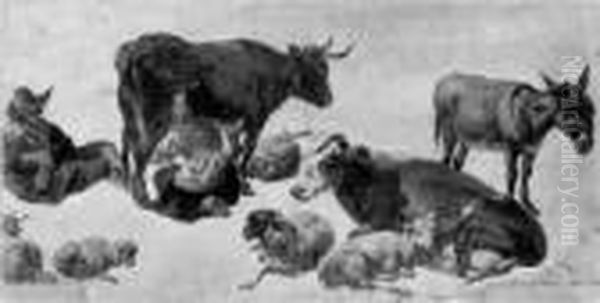 Hirten Und Lagerndes Vieh
 (tierstudien).

 Ol Auf Papier. H 14,7; B 28,7 Cm.

 
Provenienz
: Oil Painting by Nicolaes Berchem