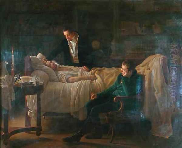 Marie Francois Xavier Bichat 1771-1802 dying surrounded by the doctors Esparon and Philibert Joseph Roux 1780-1854 Oil Painting by Louis Hersent