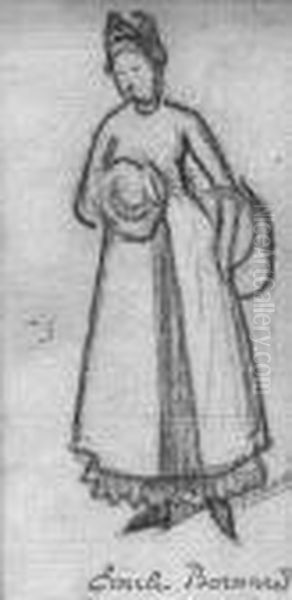 Bernard, Emile: Girl With A 
Basket, Ca. 1888.charcoal On Paper, Mounted On Blue Paper. Studio Stamp.
 - Stained.minimally Brownish. 3 Tears Oil Painting by Emile Bernard