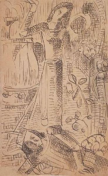 Scene De 
La Chanson De Roland
 Avec Le Cachet De L'atelier 'emile Bernard' (en Bas A Droite) Oil Painting by Emile Bernard