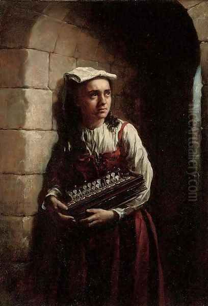 The accordian girl Oil Painting by Sir Hubert von Herkomer