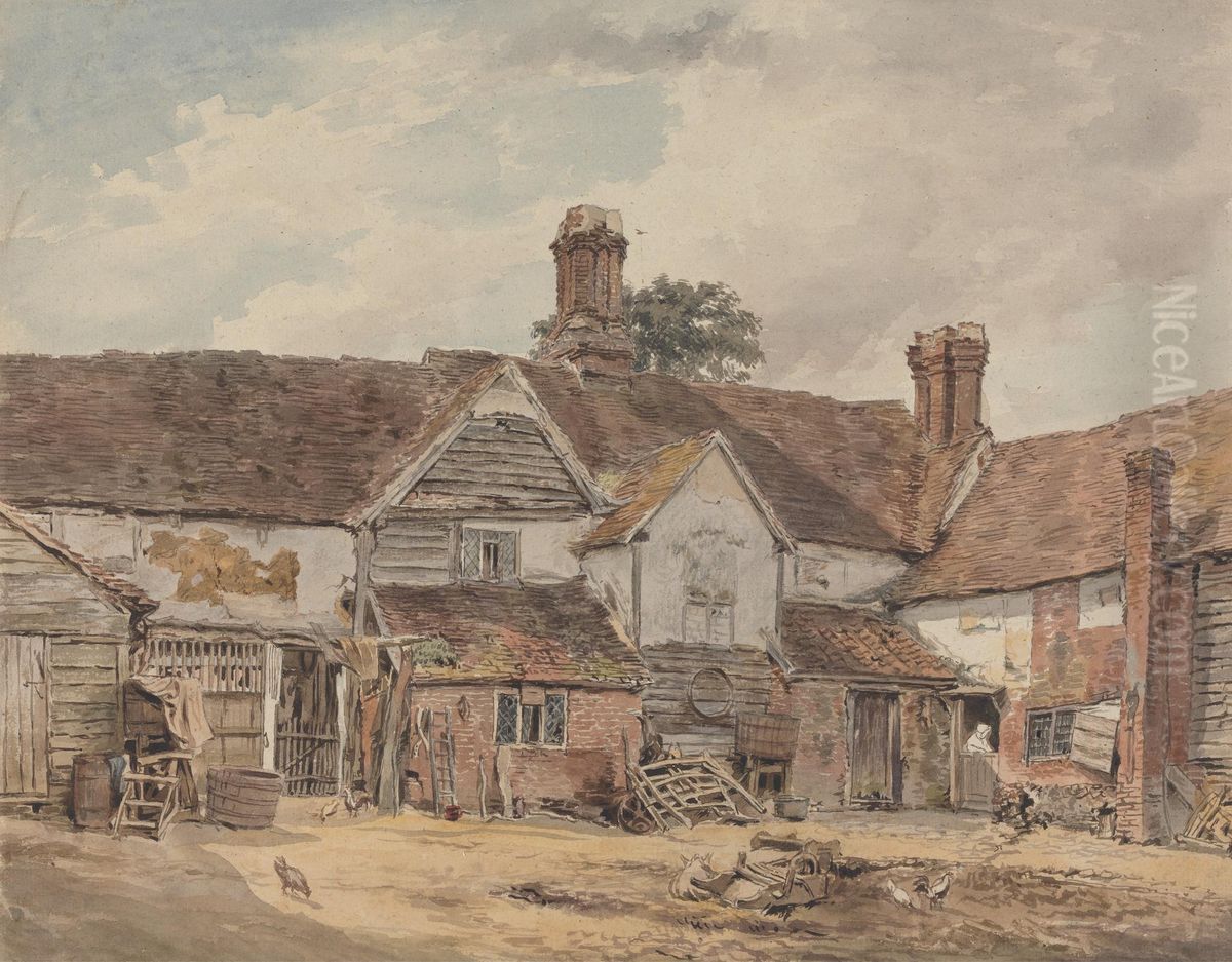 Old Farm Buildings Oil Painting by William Henry Hunt