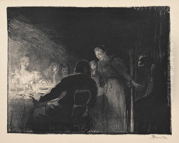 La Visiteuse (la Mort S'invitant A Table) Oil Painting by Paul Albert Besnard