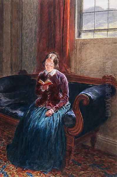 A Lady Reading called Mrs William Hunt Oil Painting by William Henry Hunt