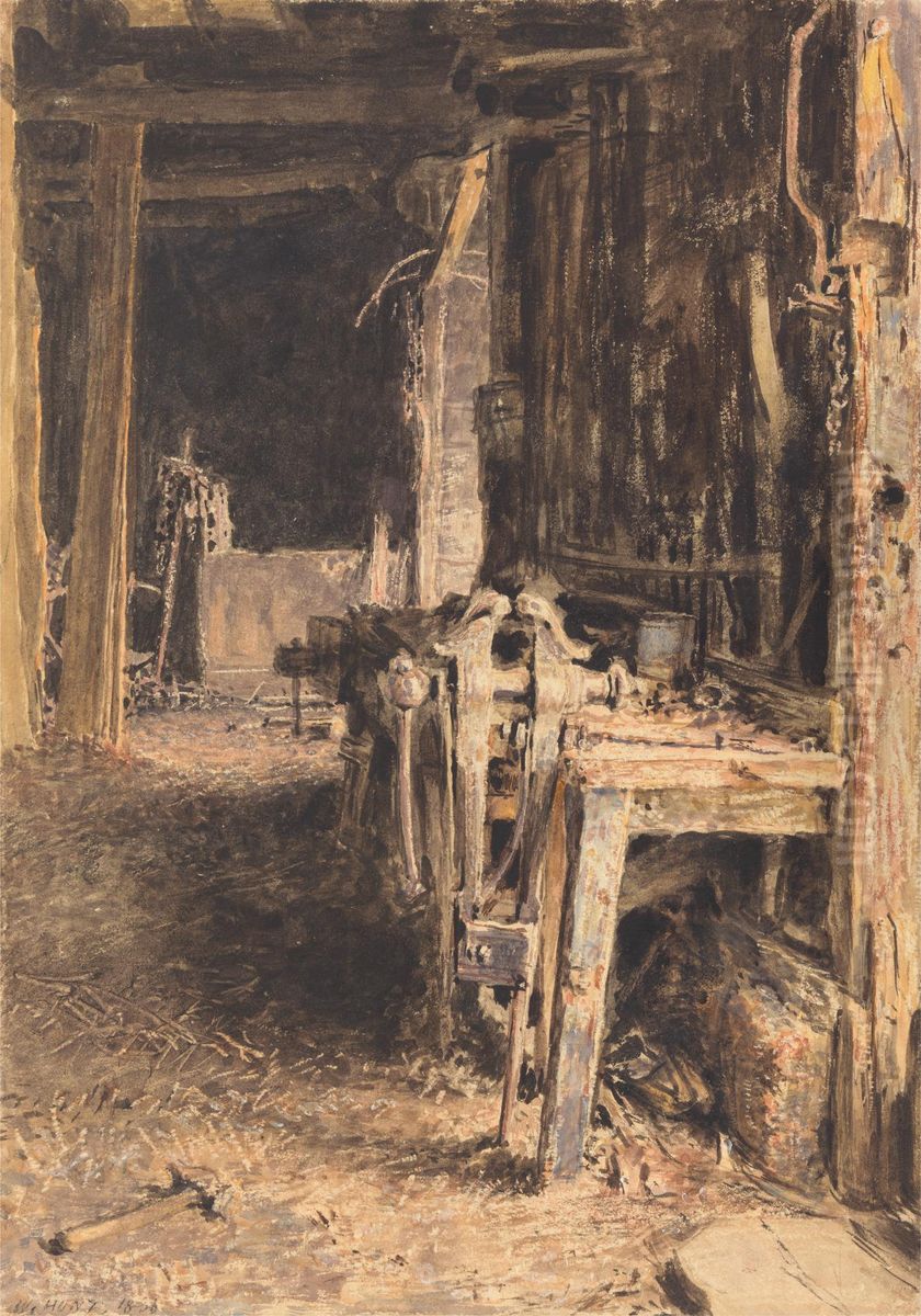 Barn Interior Oil Painting by William Henry Hunt