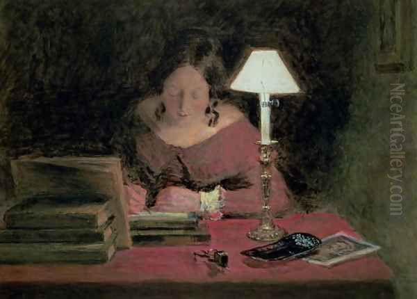 Girl Writing by Lamplight Oil Painting by William Henry Hunt