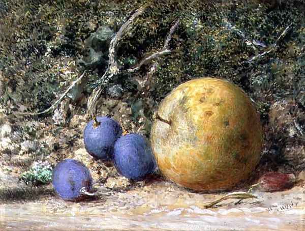 Three Grapes and an Apple Oil Painting by William Henry Hunt