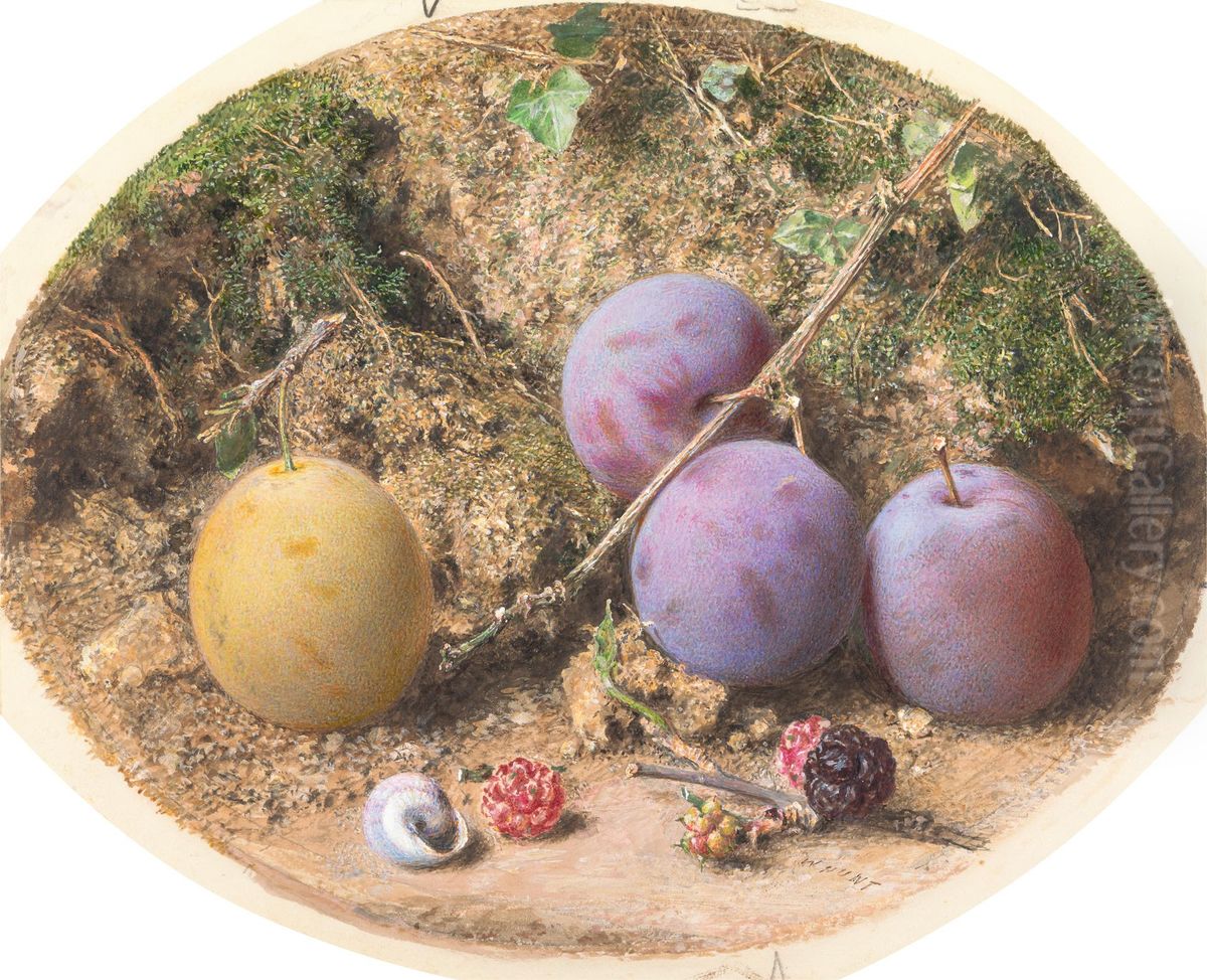 Plums and Mulberries Oil Painting by William Henry Hunt