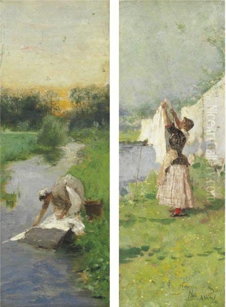 Lavandaie Oil Painting by Mose Bianchi