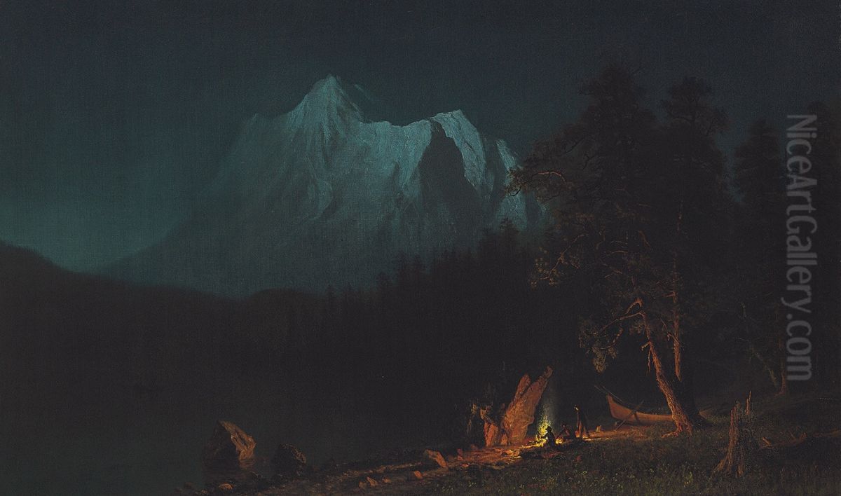 Mountainous Landscape By Moonlight Oil Painting by Albert Bierstadt