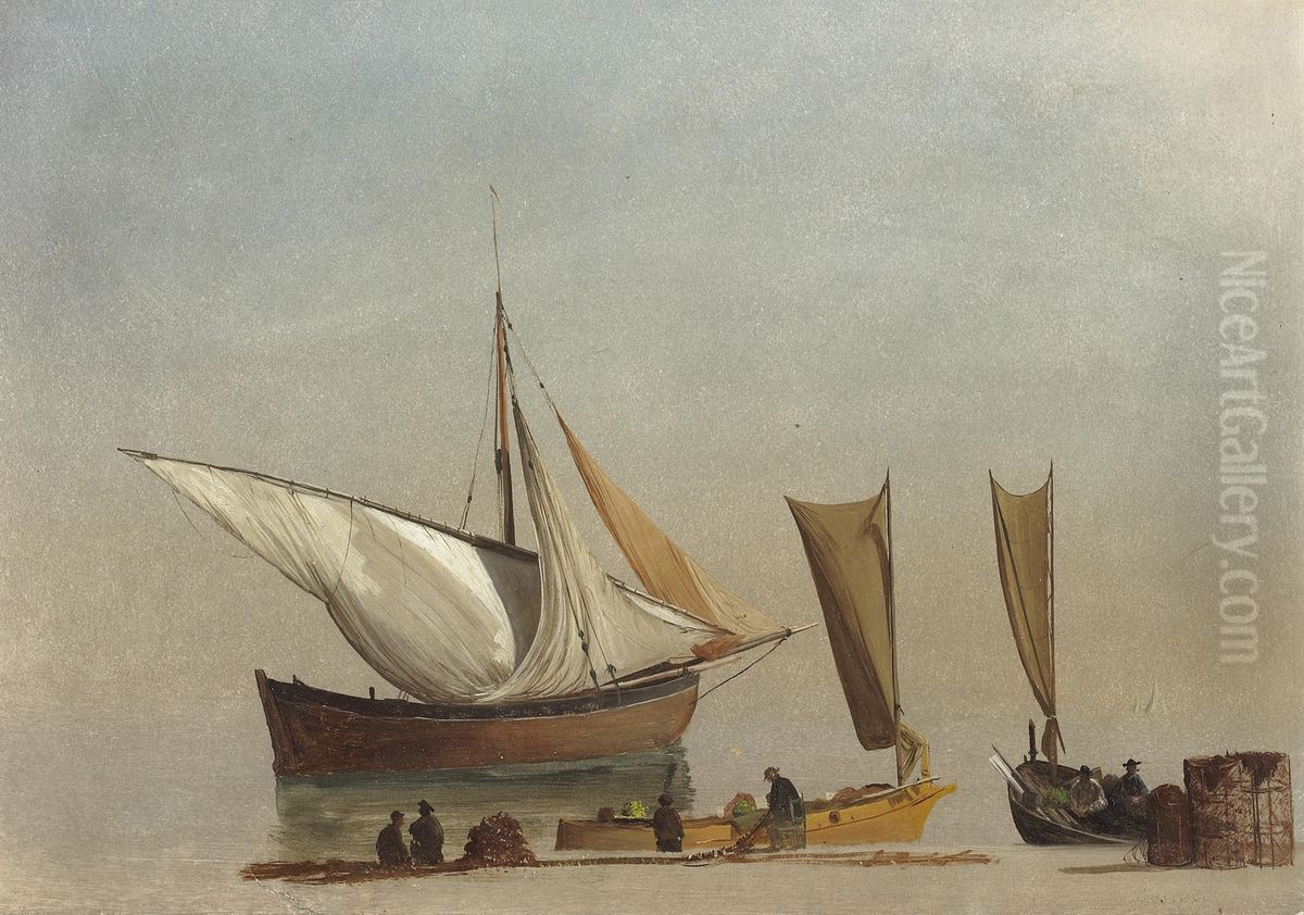 Fishing Boats Oil Painting by Albert Bierstadt