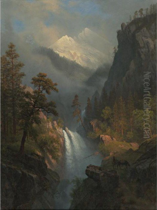 Cascading Falls At Sunset Oil Painting by Albert Bierstadt