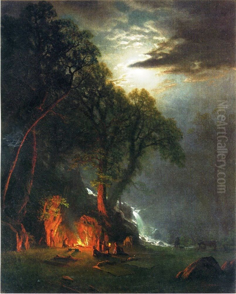 Campfire Site, Yosemite Oil Painting by Albert Bierstadt