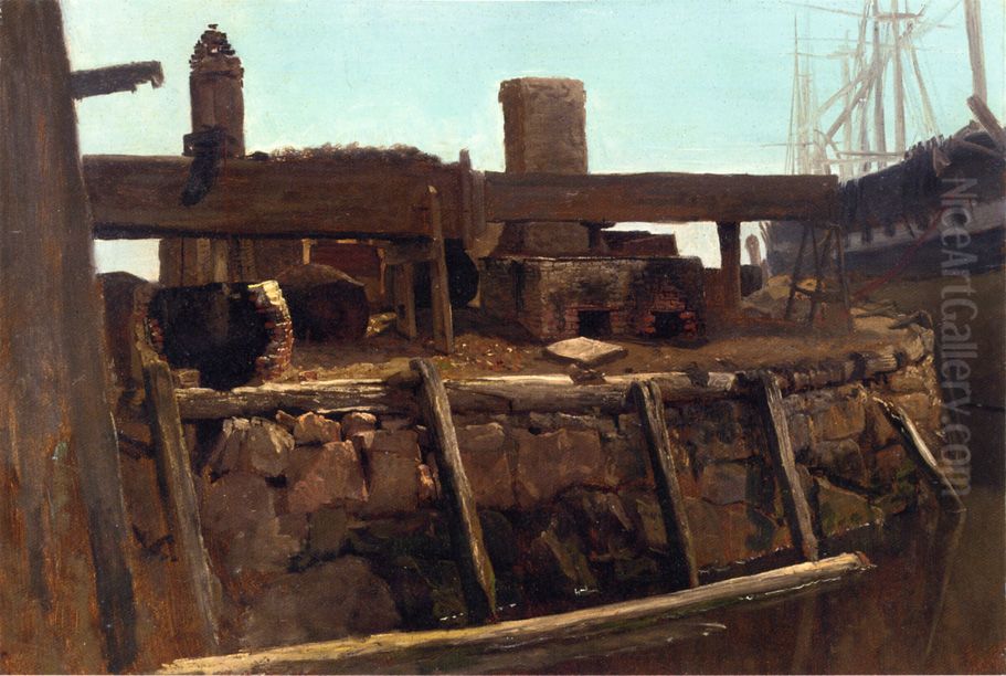 Wharf Scene With Ship At Dock Oil Painting by Albert Bierstadt