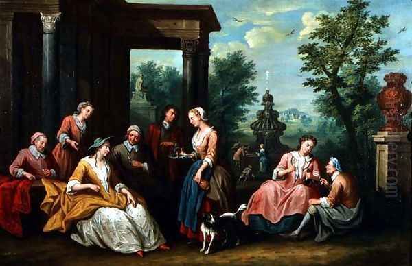 Elegant Figures Seated Amongst Classical Ruins Taking Refreshments Oil Painting by Jan Jozef, the Younger Horemans