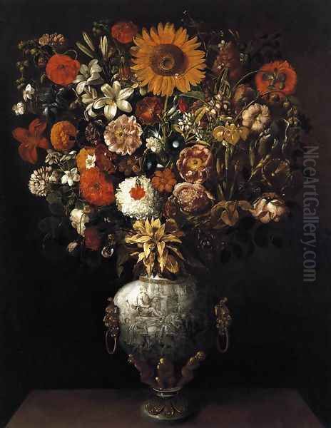 Vase of Flowers 1643 Oil Painting by Tomas Hiepes