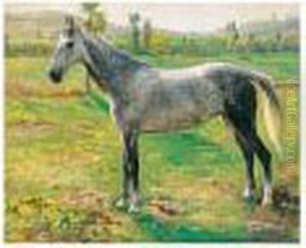 A Grey In A Landscape Oil Painting by Carl Ludwig Bille