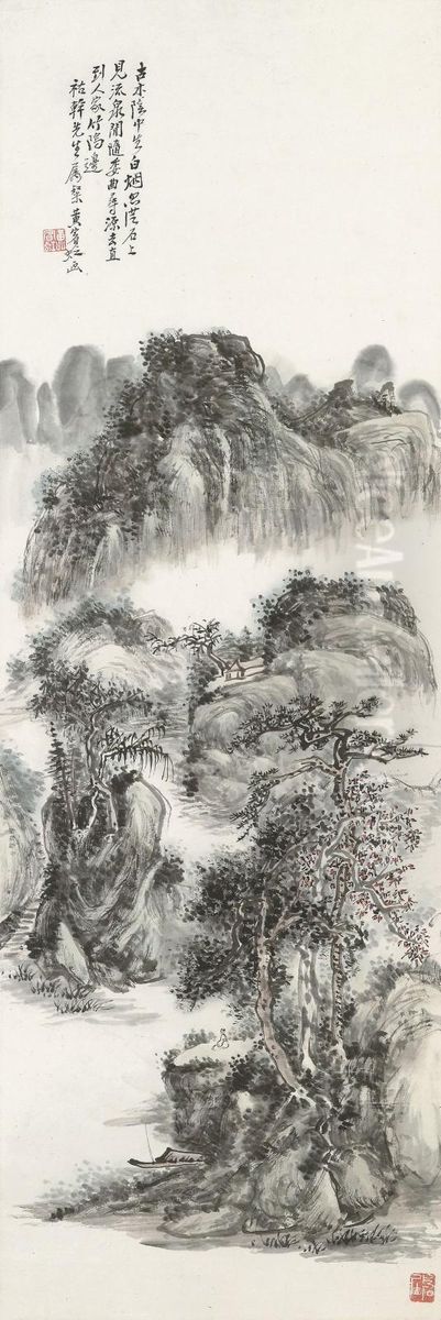 Living In The Mountain Oil Painting by Huang Binhong