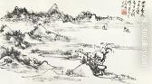 Boating Along The Coast Oil Painting by Huang Binhong