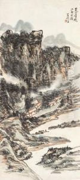 Morning Mountains Oil Painting by Huang Binhong