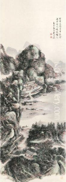 Along The River Shores Oil Painting by Huang Binhong