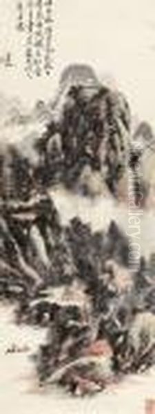 Boating Among Mountains Oil Painting by Huang Binhong