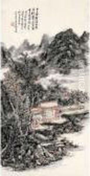 Drinking At Sunset Oil Painting by Huang Binhong