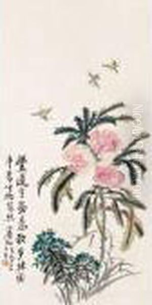 Flowers And Insects Oil Painting by Huang Binhong