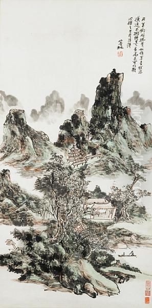 Waterfall Landscape Oil Painting by Huang Binhong