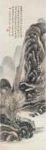 Jialing River Landscape Oil Painting by Huang Binhong