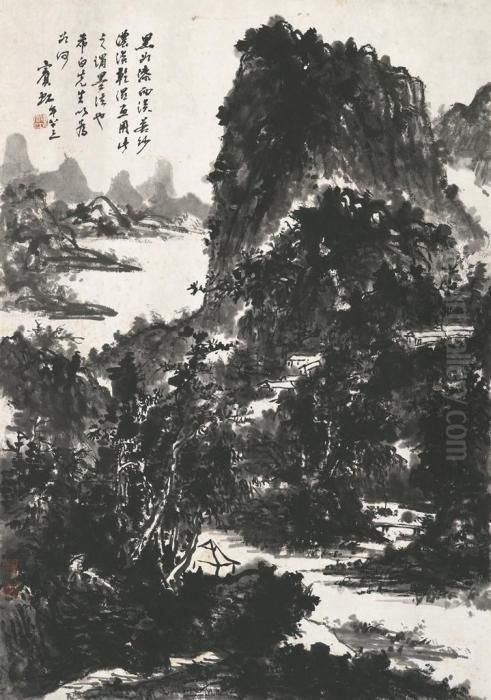Secluded Village Oil Painting by Huang Binhong