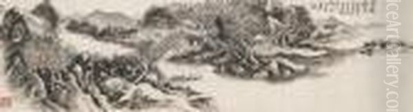 Solitary Fishing Oil Painting by Huang Binhong