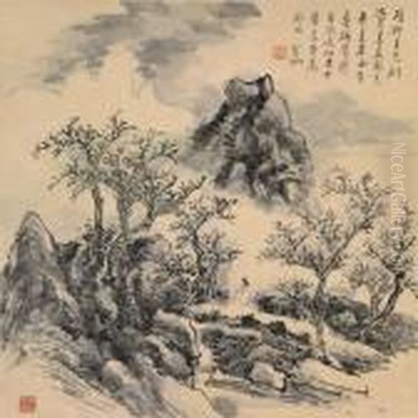 Strolling In The Mountains Oil Painting by Huang Binhong