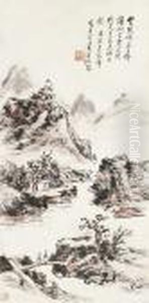 Travelling Around The Mountain Oil Painting by Huang Binhong