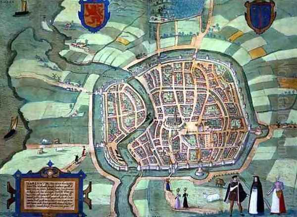 Map of Haarlem from Civitates Orbis Terrarum Oil Painting by Joris Hoefnagel