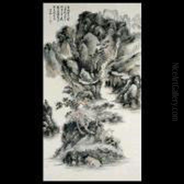 Mountain Lake. Oil Painting by Huang Binhong