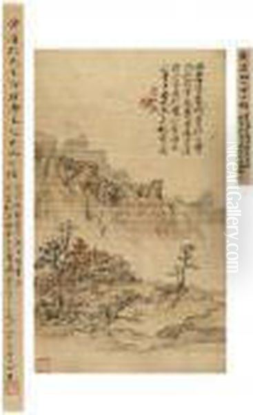 Mountain Peaks Oil Painting by Huang Binhong