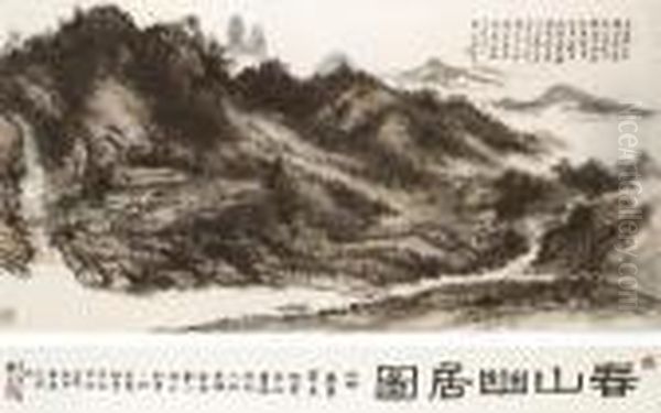 Retreat To The Mountain Oil Painting by Huang Binhong