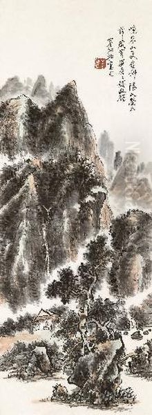 Studying In A Pavilion Oil Painting by Huang Binhong