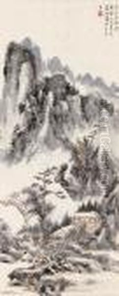 Landscape Of Mount Qiyun Oil Painting by Huang Binhong