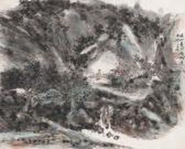 Playing The Zither By A Cave Oil Painting by Huang Binhong