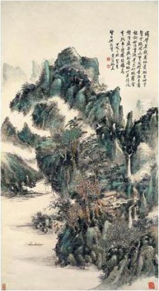 Green Landscape Oil Painting by Huang Binhong